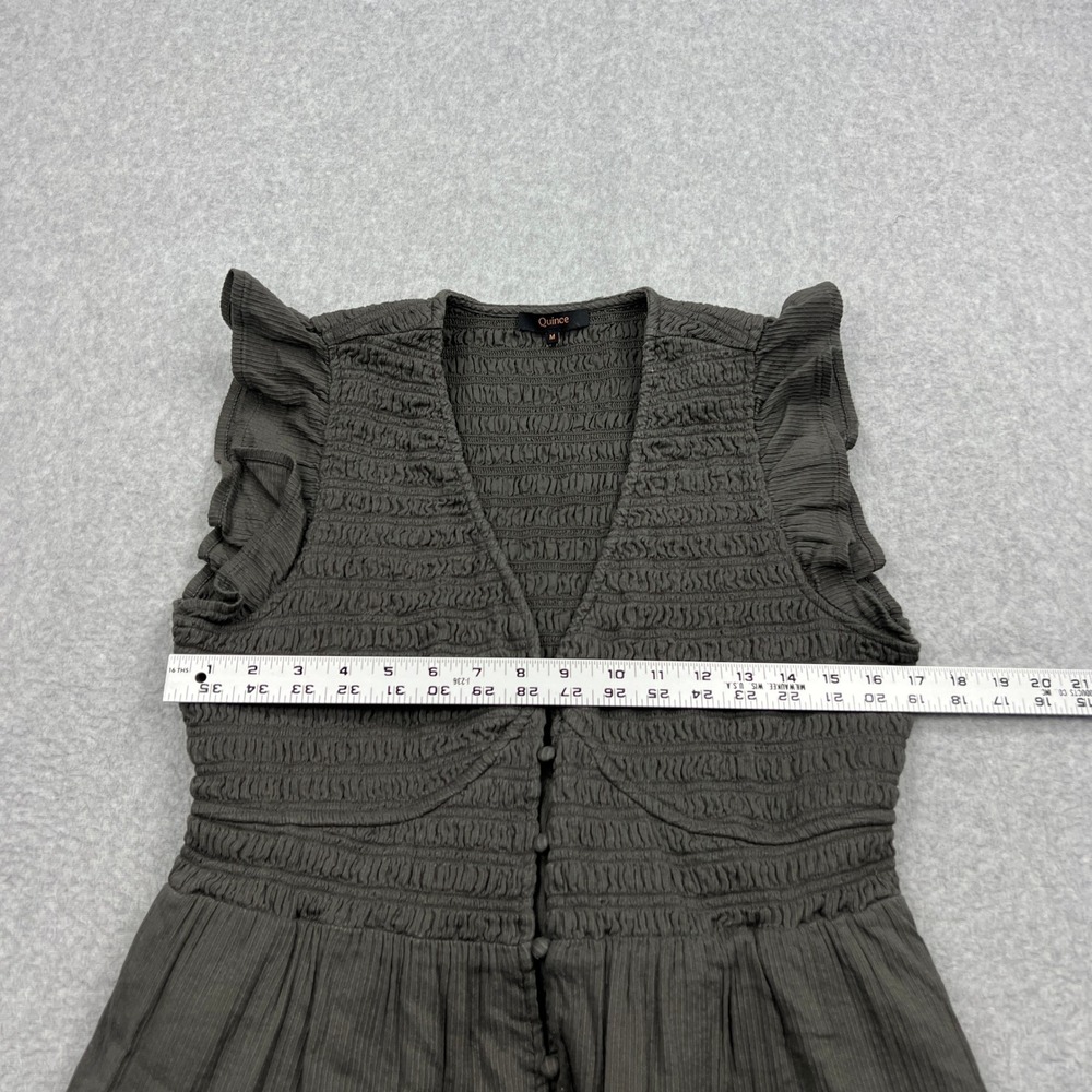 Quince Dress Womens Medium Charcoal Organic Textured Cotton Smocked V-Neck Midi - Picture 6 of 11